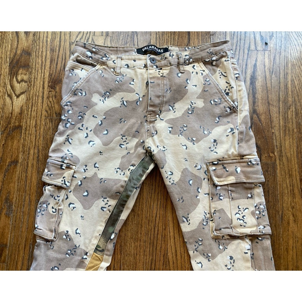 Valabasas Jeans Mens Size 38 Chocolate Chip Desert Camo Skinny Flare Cargo - Picture 2 of 11